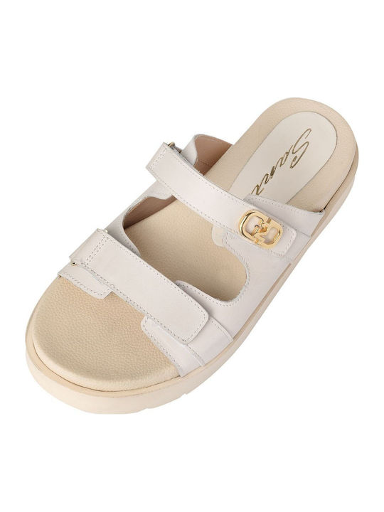 Leather Women's Flat Sandals in White Color