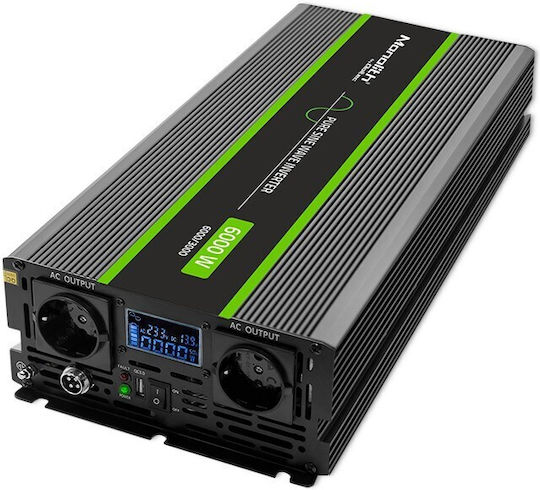 Qoltec Inverter für Autos Reine Sinuswelle 3000W zur Umwandlung von 12V DC in 230V AC mit 1xUSB