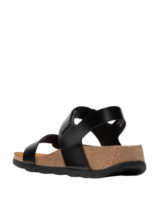 Fly London Leather Women's Flat Sandals in Black Color