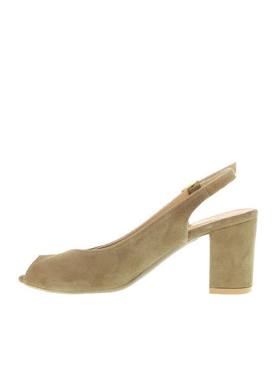 Peep Toe Pantofi cu toc cu Curea Bej