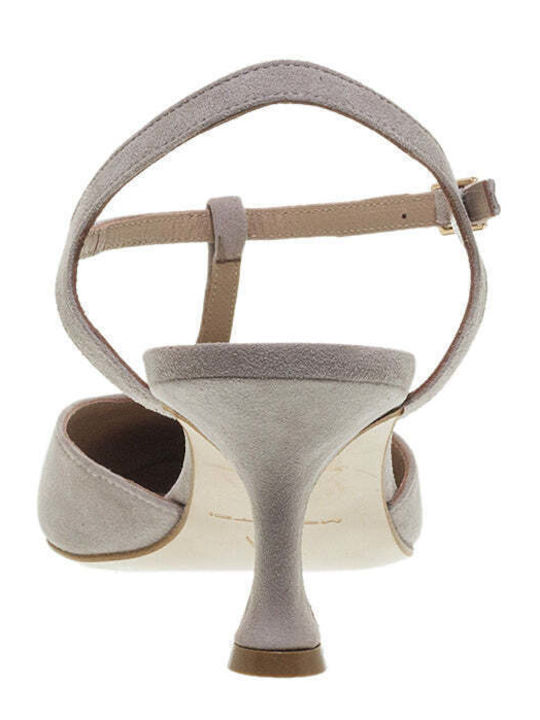 Mourtzi Suede Gray Heels with Strap Slingback