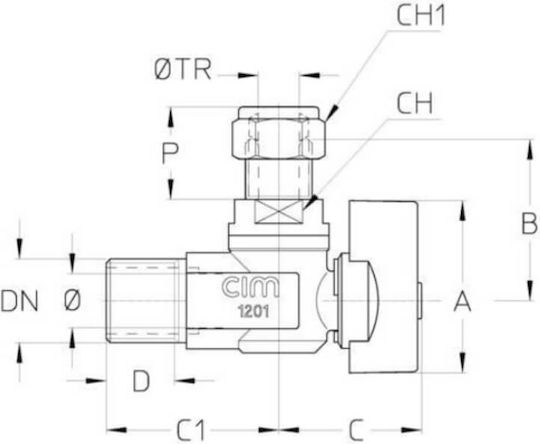 Γωνιακός Διακόπτης Σφαιρικός Ρακόρ 1/2" 3/8" Cimberio Cim46