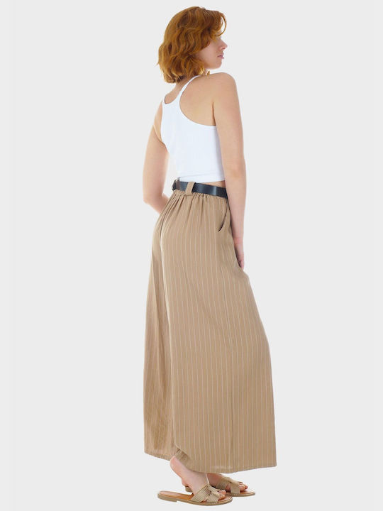 G Secret Women's Fabric Trousers Striped Sand