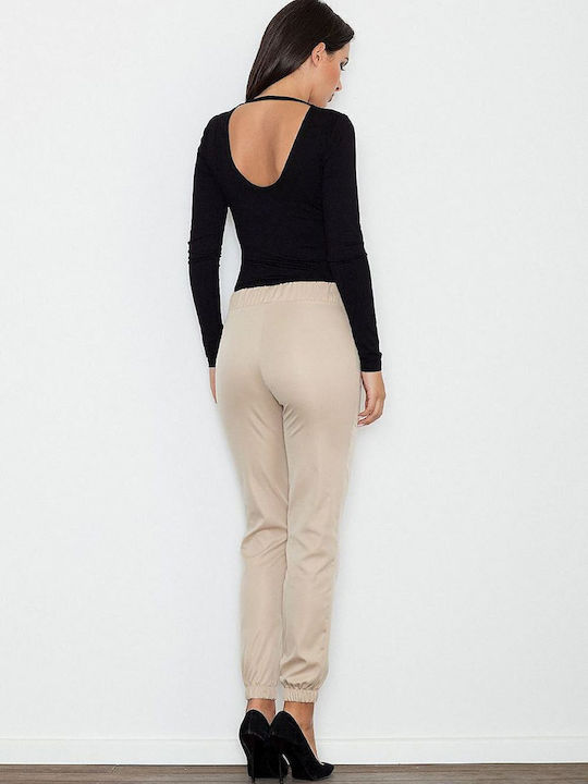 Figl Women's Fabric Trousers in Loose Fit Beige