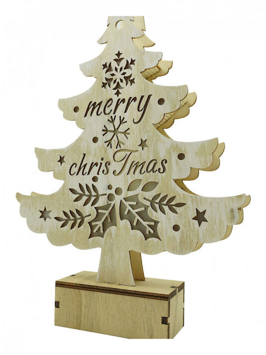 Christmas Decorative Illuminated Wood Tree with Inscription White