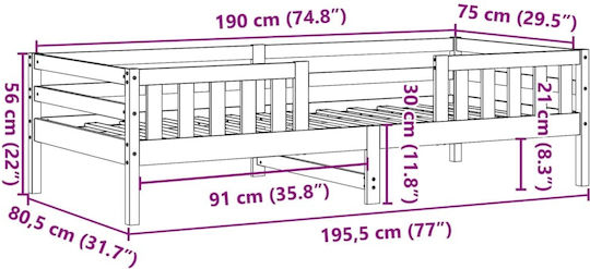 Kinderbett Klassisch Einzeln Braun für Matratze 75x190cm