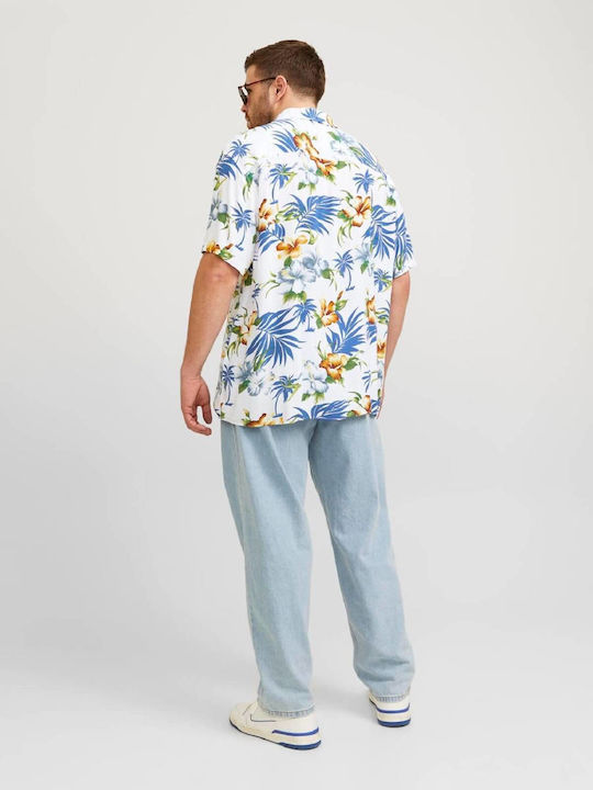 Jack & Jones Herrenhemd Kurzärmelig Blumen Cloud Dancer