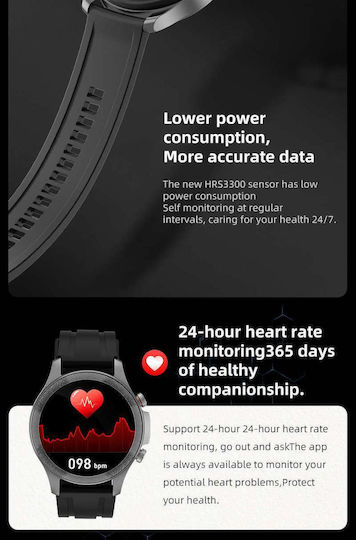 ZW26 51mm Smartwatch με Παλμογράφο (Μαύρο)