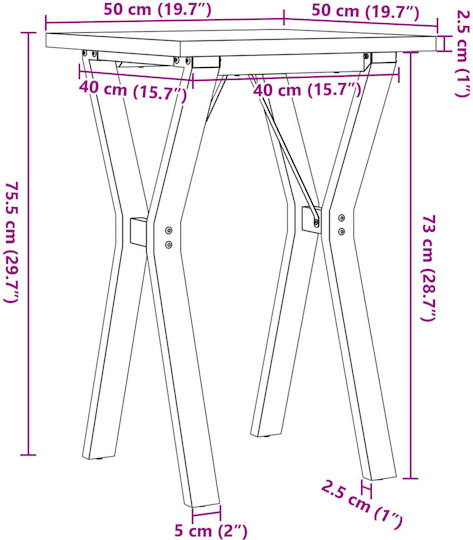 Square Table Dining Room from Solid Wood & Metal Coffee 50x50x75.5cm