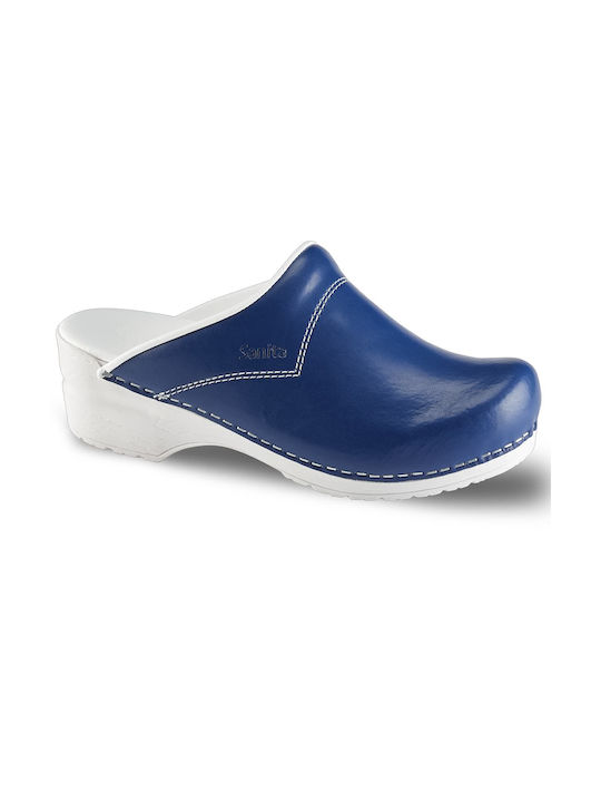 Clog anatomic din piele albastru inchis, anti-alunecare, San Flex Pastel