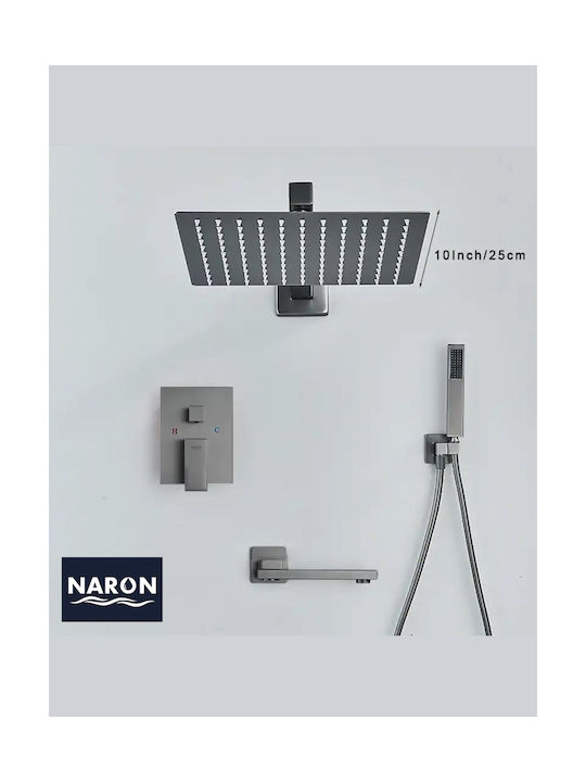 Naron CZ4034 Built-in Mixer, Spout, Hand Shower & Shower Head Set for Shower 3 Exits Gray