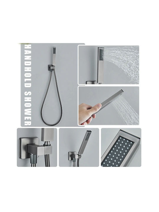 Naron CZ4034 Built-in Mixer, Spout, Hand Shower & Shower Head Set for Shower 3 Exits Gray