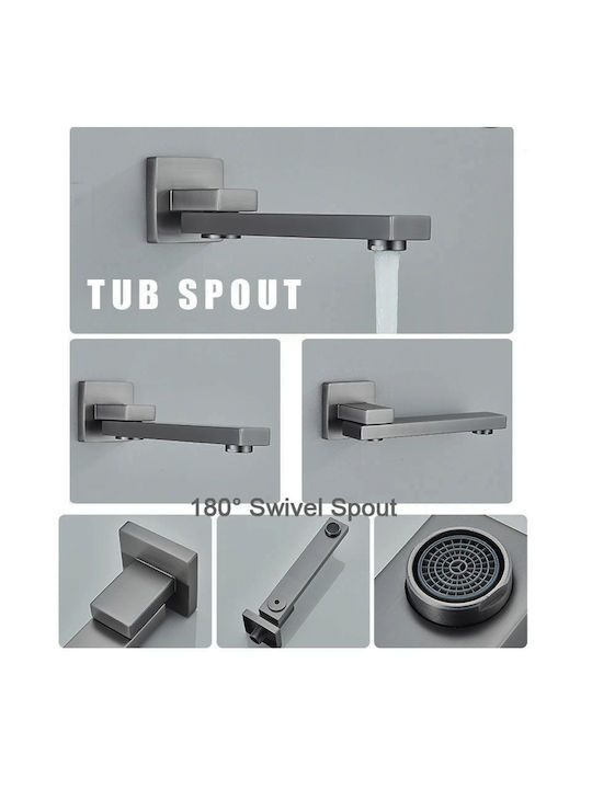 Naron CZ4034 Built-in Mixer, Spout, Hand Shower & Shower Head Set for Shower 3 Exits Gray