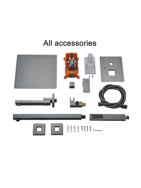 Naron CZ4034 Built-in Mixer, Spout, Hand Shower & Shower Head Set for Shower 3 Exits Gray