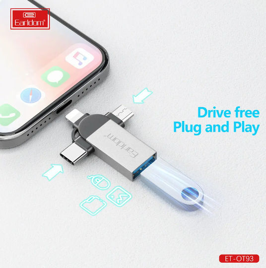 Earldom Convertor Lightning / USB-C / micro USB masculin în USB-A feminin 1buc