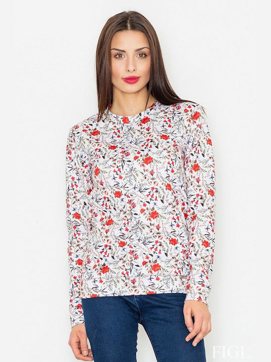 Figl Damen Bluse Langärmelig Blumen Blau