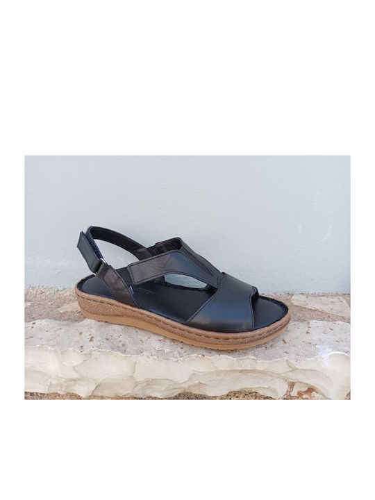 Safe Step Leder Damen Flache Sandalen Anatomisch in Schwarz Farbe