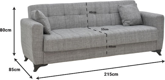 Modestole Триместен Диван Спалня Текстил със съхранение Черно 215x85x80см.