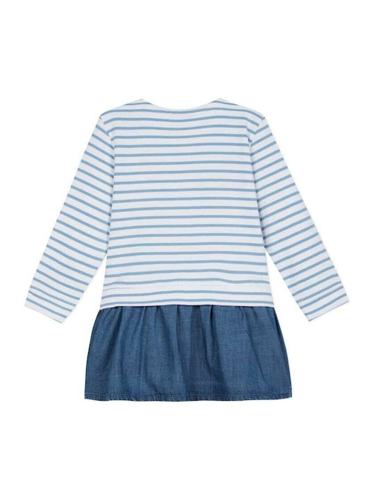 Blue striped denim long sleeve dress girl Absorba