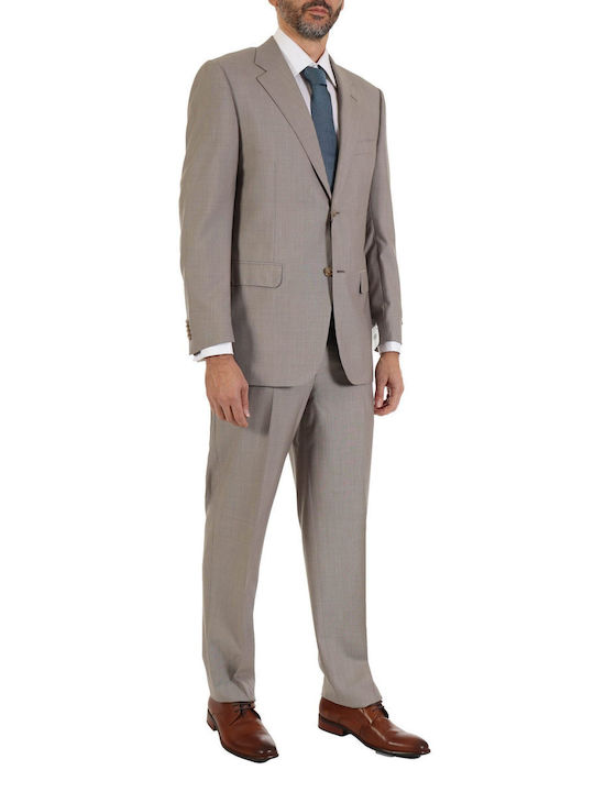 CORNELIANI SUIT BICUBO SUPER 150 MICRODRAWING GREY-BROWN