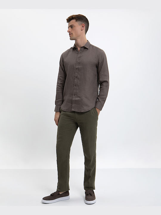 Vardas Linen Slim Fit Shirt Vardas Dark Green