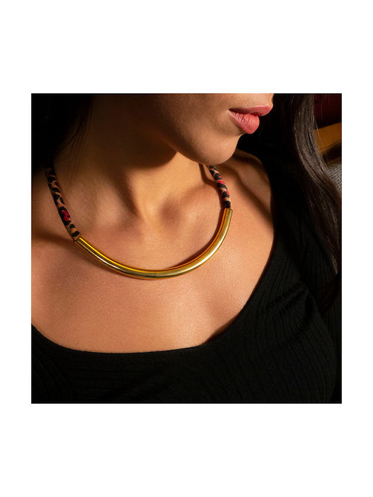 JT Impressive leopard stick necklace with gold