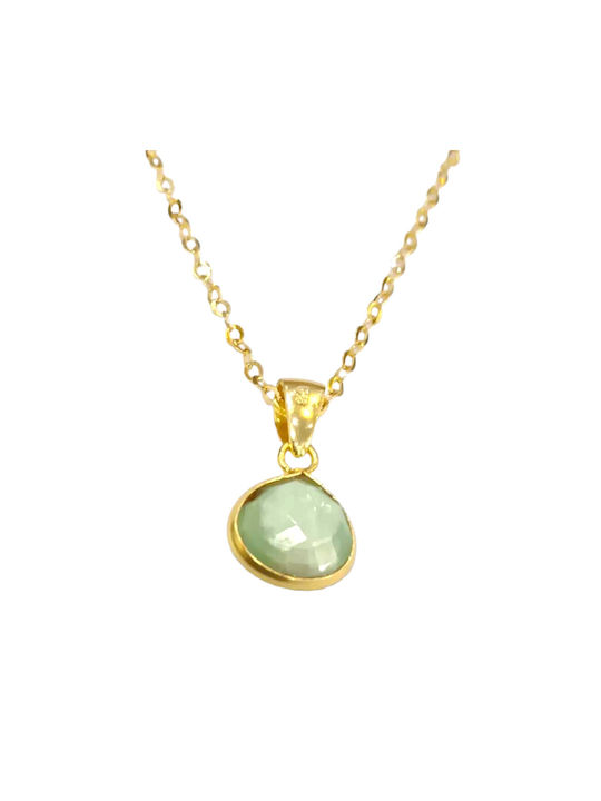 Women's gold plated sterling silver necklace ONE with light green cubic zirconia stone XN804-44