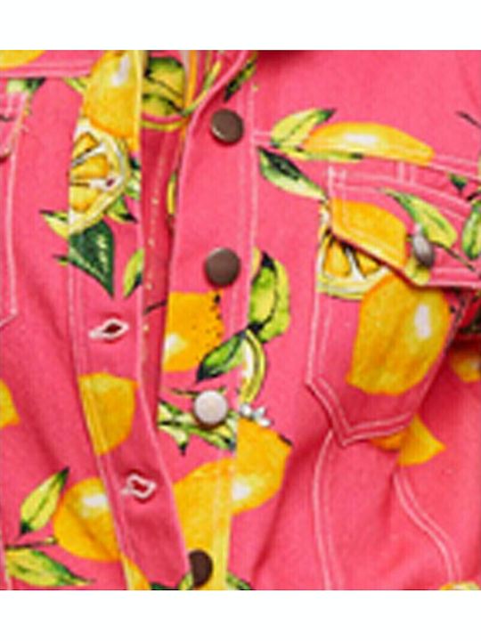 Kurz Damen Jeansjacke Pink/green