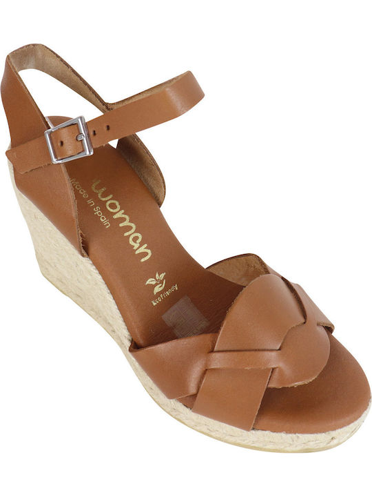 Women's Leather Platform Espadrilles Tabac Brown