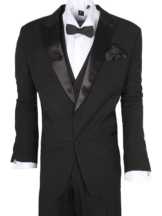 Men's Suit with Vest Regular Fit Black