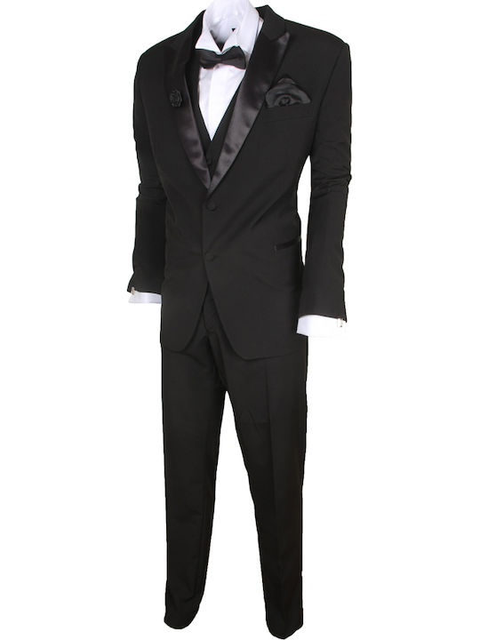 Men's Suit with Vest Regular Fit Black