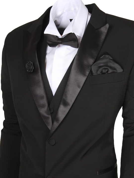 Men's Suit with Vest Regular Fit Black