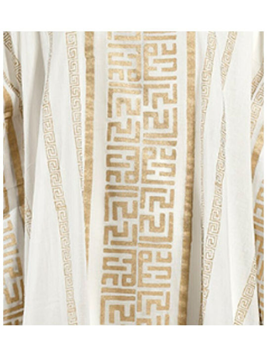 White Long Beachwear Kaftan with Gold Details One Size 100% Cotton