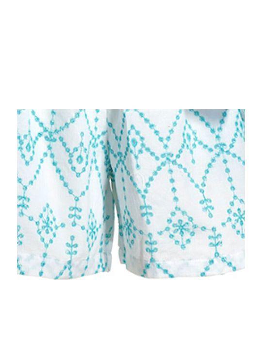 Ble S/2 Τοπ Σορτσακι Λευκο Μπλε Κεντηματα One Size 100% Cotton