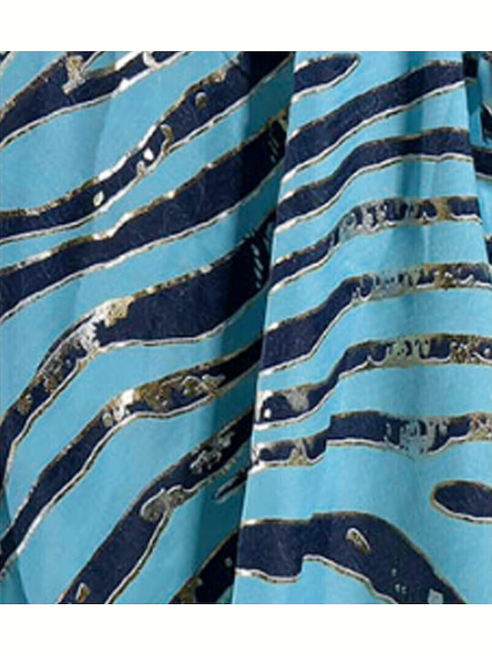 Blaue Shorts mit Taschen, Blau "Zebra" Silber Gold Details M L 100% Krepp