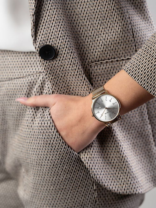 Paul Lorens Damenuhr 42mm Batterie mit Gold Rostfreier Stahlarmband