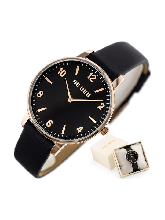 Paul Lorens Women's Watch with Black Leather Strap
