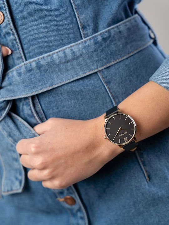 Paul Lorens Women's Watch with Black Leather Strap