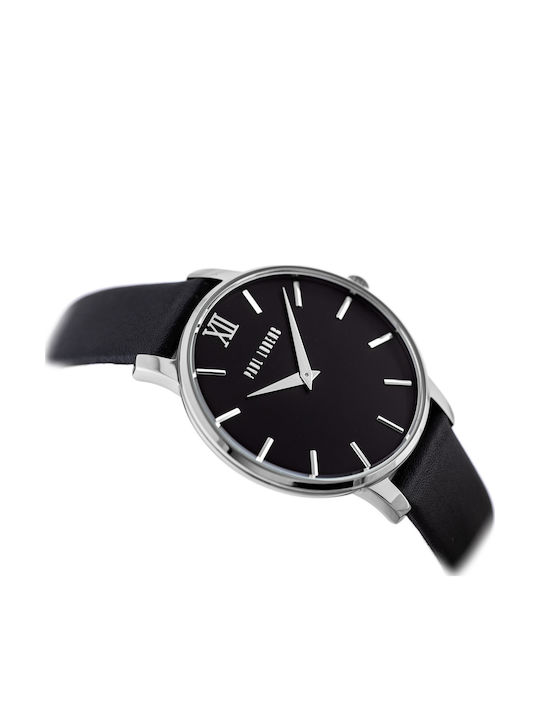 Paul Lorens Women's Watch with Black Leather Strap