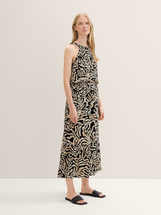 Summer Midi Dress with Ruffles Beige