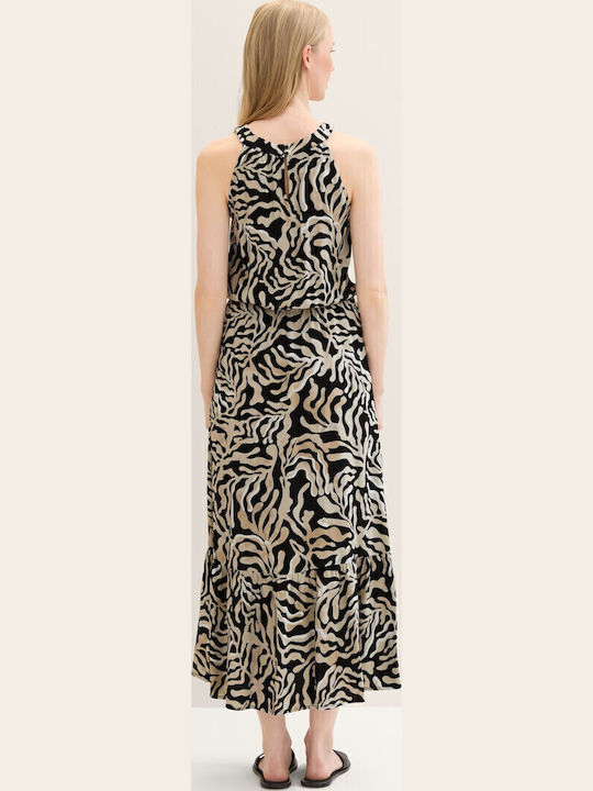 Summer Midi Dress with Ruffles Beige