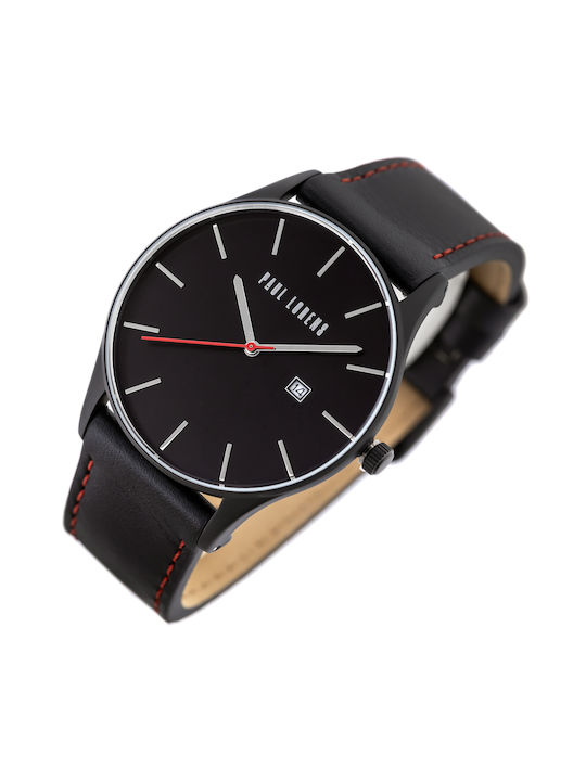 Paul Lorens Watch Battery with Black Leather Strap