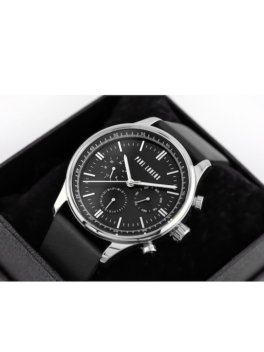 Paul Lorens Ceas Barbati 44mm Baterie cu Curea din Piele Neagră