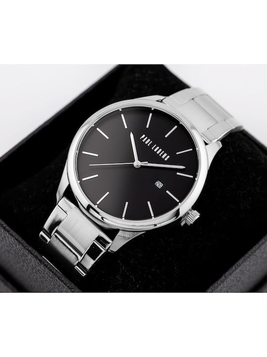 Paul Lorens Men's Watch 44mm Battery with Silver Stainless Steel Bracelet