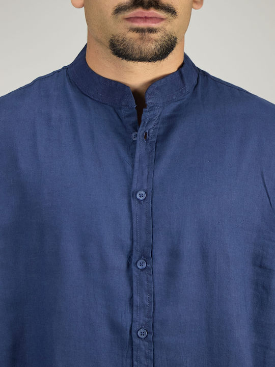 Explorer Men's Shirt Long Sleeve Linen Navy Blue