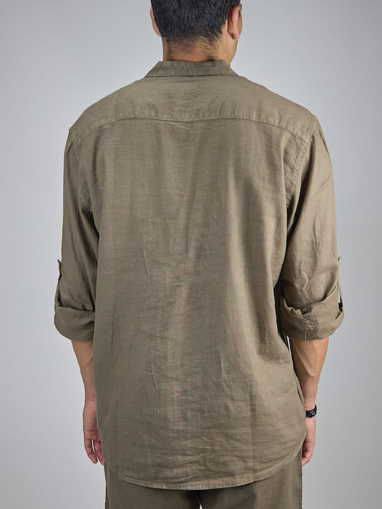 Explorer Men's Shirt Long Sleeve Linen Brown