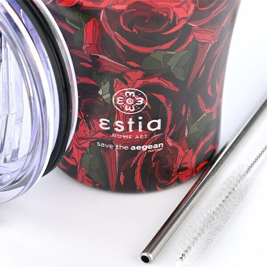 Estia Coffee Mug Save The Aegean Pahar Termos Oțel inoxidabil Fără BPA 350ml Twilight Rose cu Pai