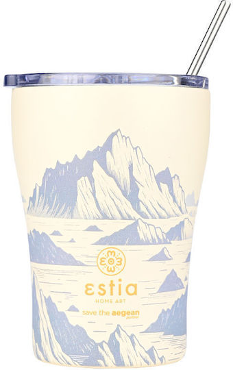 Estia Coffee Mug Save The Aegean Recyclable Glass Thermos Stainless Steel BPA Free 350ml Alpine essence with Straw