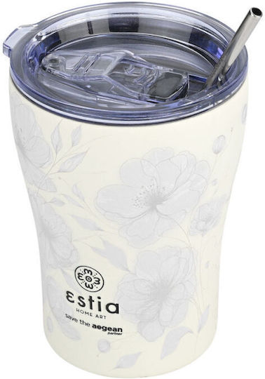 Estia Coffee Mug Save The Aegean Recyclable Stainless Steel Thermos Cup BPA Free 350ml Terra Serenity with Straw