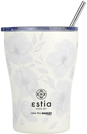 Estia Coffee Mug Save The Aegean Recyclable Stainless Steel Thermos Cup BPA Free 350ml Terra Serenity with Straw